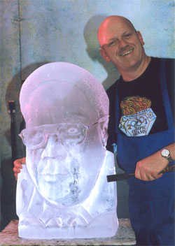 Ice carving lesson on portrait sculpture